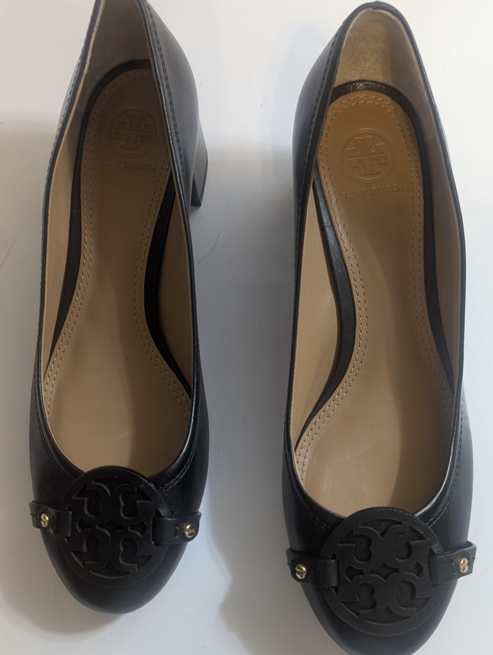 Tory Burch Black Leather Round-Toe Low Block Heel Pumps Size 8.5, NNIB